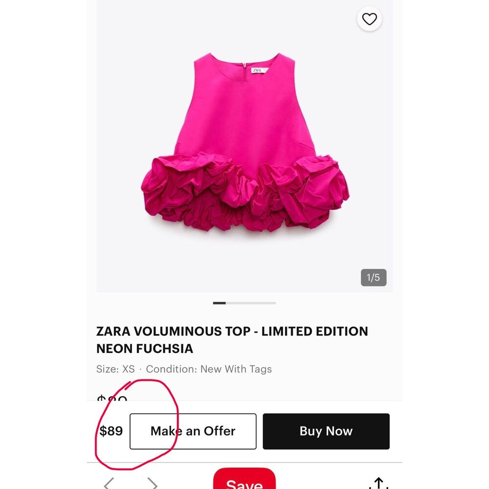 Zara Limited Edition Voluminous Ruffle Hem Crop Top Fuchsia Pink XS EUC - Picture 8 of 9
